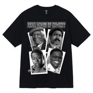 Black Graphic T-Shirt with Comedy Legends